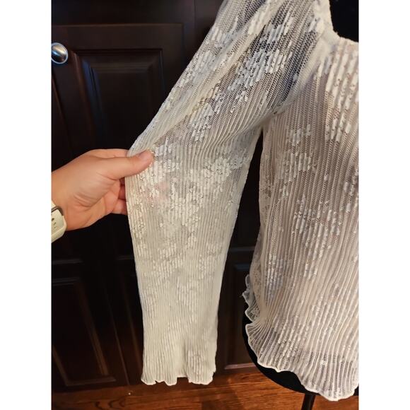 Willow & Root Blouse Lace Dotted Sheer Boho Cream Size Medium Ribbed Fairycore - Picture 2 of 11